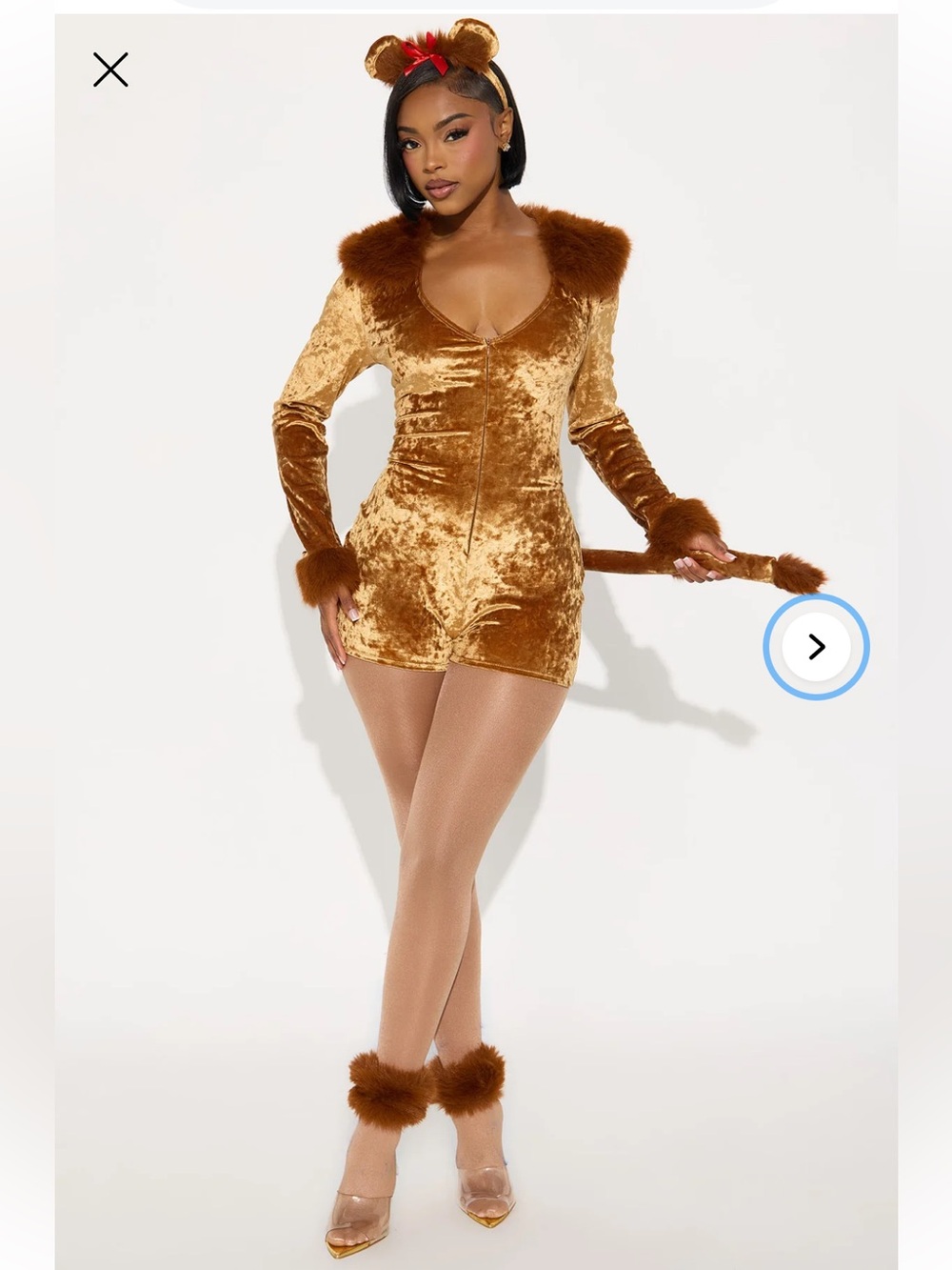 Fashion Nova Gold-Brown Velvet Teddy Mini Dress